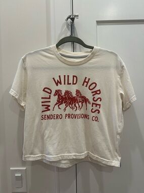 Wild Horses Graphic Tee - Cream with Red Print